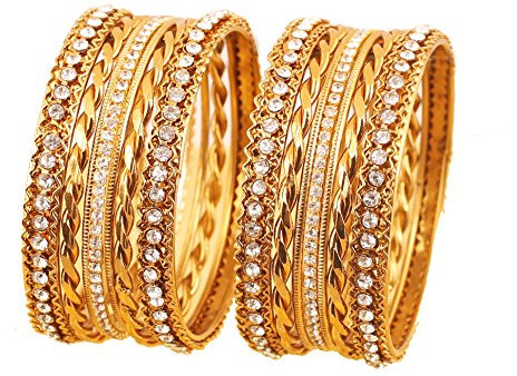 Touchstone Goldene Armband-Kollektion indischen Bollywood Klare Strass und Zick-Zack-Designer Schmuck-Armband-Armbänder. Set 24 In Antique Goldton für Frauen.