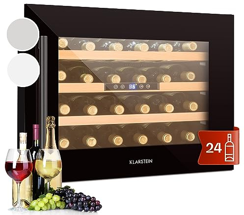 Klarstein Weinkühlschrank, 1 Zonen Getränkekühlschrank, Kleiner Einbau-Weinschrank Schmal, 57L Wein-Kühlschrank mit Glastür, Indoor/Outdoor Flaschenkühlschrank, Wine Fridge 5-22°C, 24 Flaschen