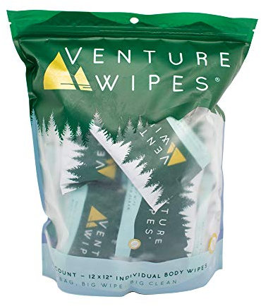 Venture Wipes Tea Tree Oil Body Wipes - Adventure Wipes for Adults - Biodegradable Cleansing With Aloe and Vitamin E - Camping Essentials - Individually Wrapped - 25 Count Bag