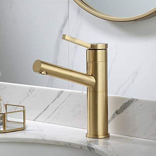 Waschtischarmaturen YHSGY Bad Becken Wasserhahn Hot & Cold Sink Mischbatterie Gebürstetem Gold Messing Ausziehhahn Bad Kran Schiff Drehhahn Torneira