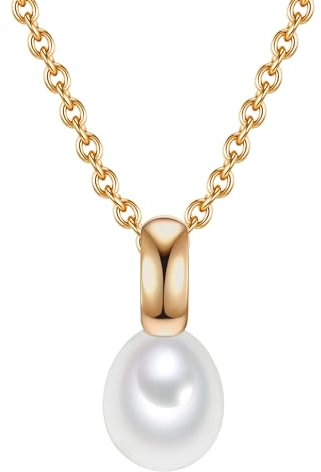 Valero Pearls Damen-Kette Sterling Silber 925 gelbvergoldet Süßwasser-Zuchtperlen - Halskette Frauen Gelbgold-Farben Süßwasser-perle