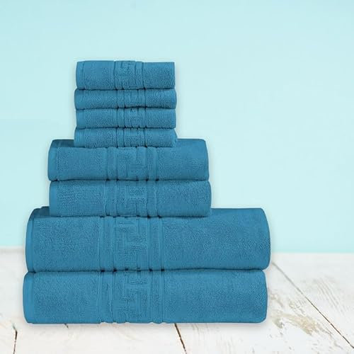 Lot de 8 serviettes 100 % coton égyptien 600 g/m², 2 serviettes de bain, 2 essuie-mains, 4 gants de toilette - Bleu sarcelle