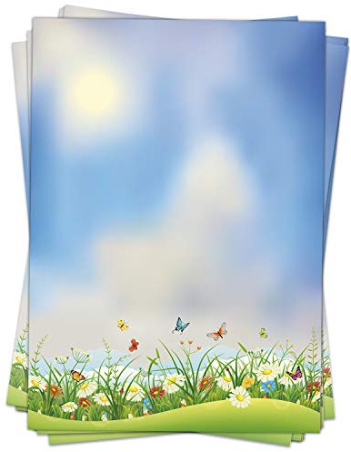 50 Blatt Briefpapier (A4) | Blumenwiese im Sommer | Motivpapier | edles Design Papier | beidseitig bedruckt | Bastelpapier | 90 g/m²