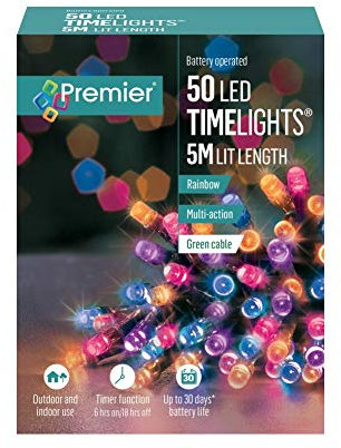 50 Rainbow LED Premier Multi Action Battery Operated Timer 5M Lights In Outdoor
