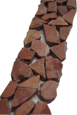 Mosaikfliesen Bordüre Rot Bruchstein Mosaik 30x5 cm Naturstein Borde Rosso Verona Fliesen B486