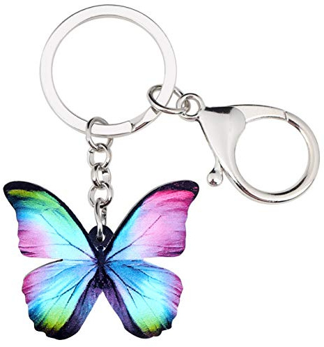 DUOWEI Porte-clés en acrylique vif Morpho Monarque papillon pour sac à main, cadeau d'été pour femme
