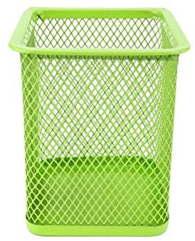 D.RECT Metal Square Pen Holder, Pen Holder, Cube Made of Wire Metal, mesh Multifunctional Cup for Ballpoint Pen, Lime Colour