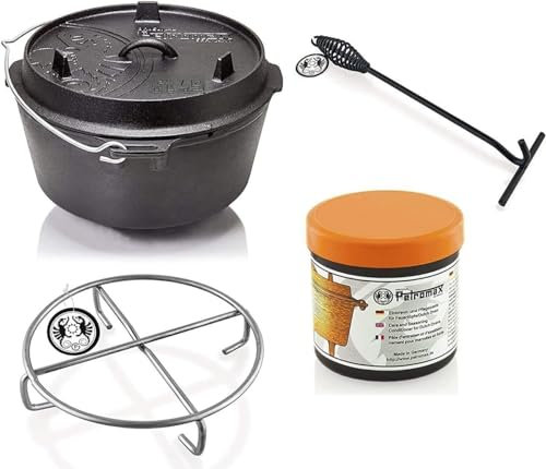 Petromax Feuertopf Starterset ft4.5-t (Dutch Oven Planer Boden) inkl. Deckelheber + Pflegepaste + Untersetzer