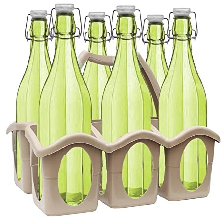 MAURY'S IL NUMERO UNO DEL RISPARMIO SET PORTA BOTTIGLIE IN PLASTICA + 6 BOTTIGLIE IN VETRO DA 1 LITRO (Wilma Green)