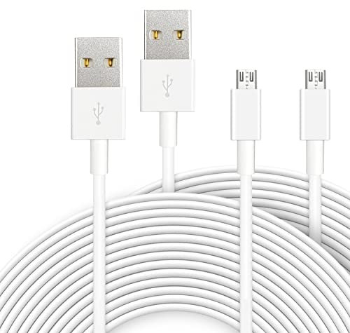 Lot de 2 câbles d'extension de 5 m pour Wyze Cam, YI, Nest, Blink, Kasa Cam, rallonge USB vers micro USB, câble de charge et de synchronisation de données pour caméra de sécurité et plus encore