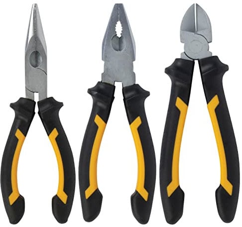 BLOSTM Heavy Duty Pliers Set - 3PCS Ergonomic Soft Handle Plier Set Extra Strong Grip, Combination Pliers, Diagonal Cutting Pliers & Long Nose Pliers - 3 Piece Pliers Tool Set