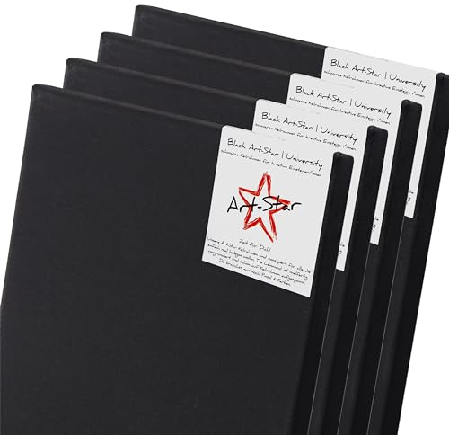 4x Art-Star | UNIVERSITY BLACK KEILRAHMEN 60x80 cm | schwarze Leinwände auf Keilrahmen 60x80 cm | Leinwandtuch vorgrundiert, malfertige bespannte rechteckige Keilrahmen mit Leinwand zum malen