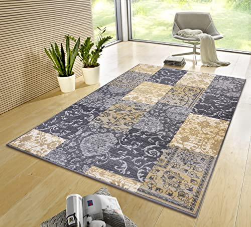 Hanse Home Gloria Teppich 235x320cm – Wohzimmerteppich Mehrfarbig Modern Velours Teppich Schlafzimmerteppich für Flur, Esszimmer, Schlafzimmer, Kinderzimmer, Wohnzimmer, Küche – Grey Mustard