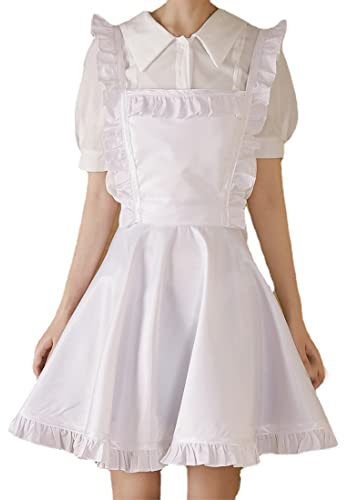 DNLKWGO Wasserdichte Retro-Schürzen, Backen, Gartenarbeit, Kleid, Rüschen, ärmellos, Träger-Overall, Weiss/opulenter Garten, Einheitsgröße