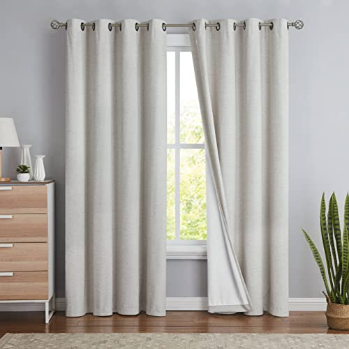 Treatmentex Blickdichte Vorhänge Thermogardine mit Ösen Verdunkelungsvorhang Natur Wärmeisolierende Gardinen für Wohnzimmer Schlafzimmer, 140 x 225 cm(B x H), 2er Set