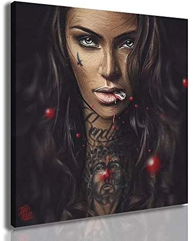 Abstract Cool Sexy Mädchen Tattoo Bilder Pop Art Moderne Leinwand Malerei Poster Und Drucke Wohnkultur Bilder Für Schlafzimmer Wohnzimmer Wandkunst Fertig zum Aufhängen (Mit Rahmen-B, 20x20inch)