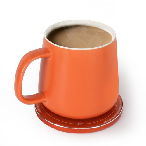 APEKX Auto On/Off Gravity-Induction Coffee Mug with Intelligent Temperature Control 113°F/45°C Cup Warmer Self-Heating with Wireless Charging Function Gifts for Home Office (Mug Included) Orange