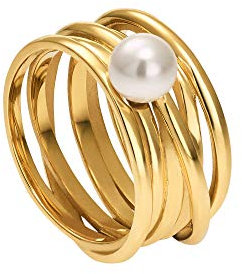 Heideman Ring Damen Serpens aus Edelstahl silber gold rosegold farbend poliert Damenring für Frauen mit Perle weiß rose vergoldet