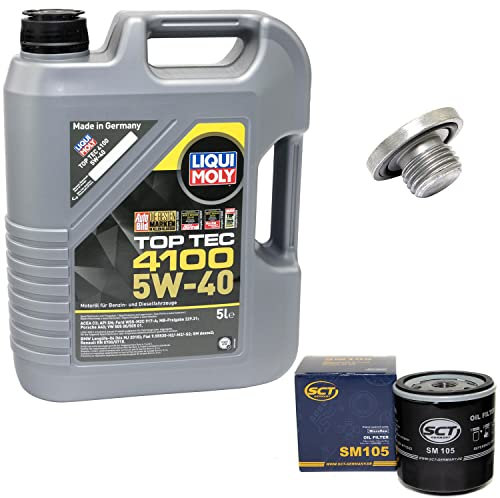Motoröl Set Top Tec 4100 5W-40 5 Liter + Ölfilter SM105 + Ölablassschraube 04572
