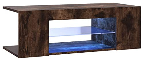 vidaXL Smoked Oak TV Cabinet with colourful LED Lights, Engineered Wood Material, Spacious Storage Room, Modern Design for Living Room or Bedroom.