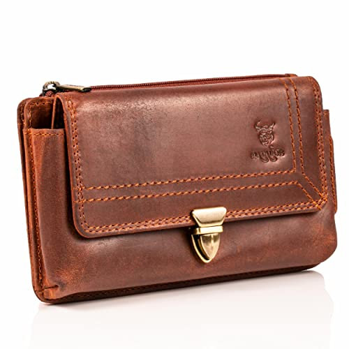 MATADOR 2in1 Echtleder Handytasche Gürtel mit Reißverschlussfach #Brisbane, mit edler Geschenkbox und RFID Schutz, Elegante Handy Gürteltasche Leder für Smartphone bis 6,9 Zoll in Braun Vintage