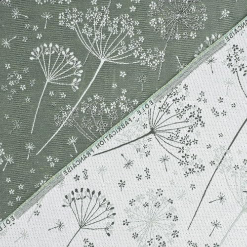 SCHÖNER LEBEN. Jacquardstoff Dekostoff Doubleface Eloe Pusteblume grün weiß 140cm