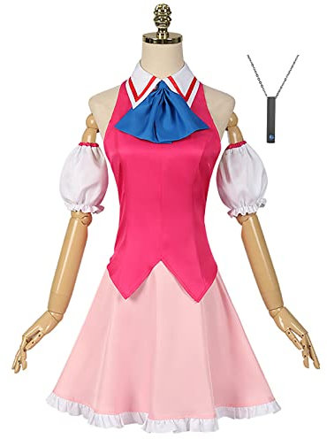JOHLCR Anime Oshi No Ko Cosplay Kostüm mit Halskette Outfits Uniform Kostüm für Erwachsene Anime-Charakter Hoshino Ai 7-Teiliges set Halloween-Karnevalsparty-Verkleidung (Rosa, 2XL)