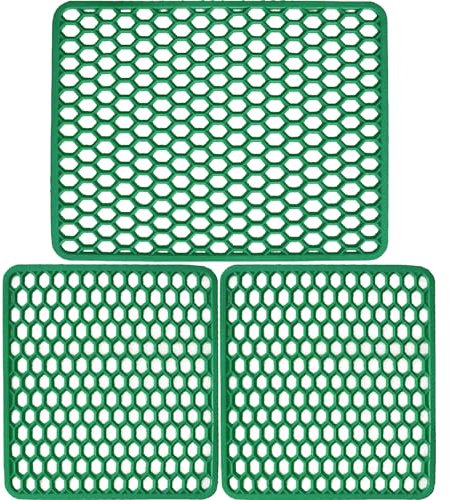 Sicignano | Set Tappetini per Lavello in Gomma Colore Acqua Marina, 1 Scolapiatti 40x32 cm, 2 Fondo Lavello 33x29 cm - Multiuso, Resistente, Made in Italy