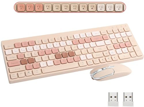 LIKE SHOW Bluetooth Wireless Keyboard and Mouse Set,2.4G Full-Sized Rechargeable Ergonomic Keyboard Mouse with Numeric Keypad,3 DPI Silent Wireless Mouse for Laptop Tablet Computer Windows-Khaki