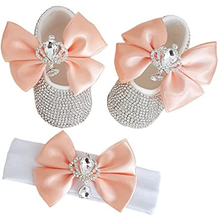 LICHENGTAI Scarpe Neonata 0-18 Mesi Fascia - Set Regalo 2 Pezzi Battesimo Bimba - Puntelli Fotografia Anti Scivolo