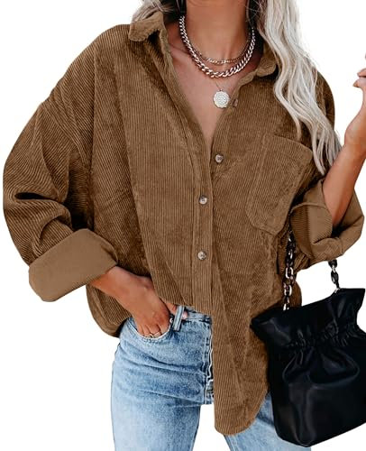 QIXING Camicia da donna autunno inverno oversize button down corduroy giacca sottile in velluto a coste camicia da donna con scollo a V camicia a maniche lunghe con tasca casual giacca mussola
