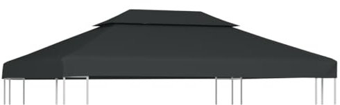 Higsose Pavillon-Dachplane mit Kaminabzug 310 g/m² 4x3 m Anthrazit Wasserdicht Stabil Winterfest Dach für Pavillon Gartenpavillon Abdeckung