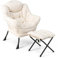 COSTWAY Poltrona Relax, Poltrona da Lettura con Cuscino per Testa, Elegante con Schienale e Seduta Imbottiti, Braccioli e Tasca di Stoccaggio, per Soggiorno, Portata 150 kg (Con Pouf, Beige)