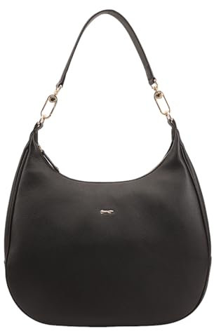 PAUL COSTELLOE Halbmondförmige Schultertasche aus Leder – Damen-Schulterhandtasche, Tragetasche, Damen-Lederhandtasche mit geräumigem Innenraum und 3 eleganten Farboptionen, ANANO, jet black, Large