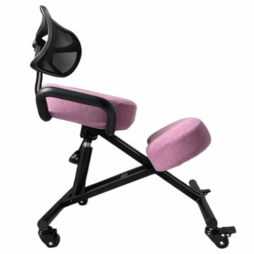 BLACK POINT Ergonomischer Kniestuhl aus Öko-Leder O'KNEEL für Zuhause und Büro (Enthalten ist EIN Hell-Pink Leinenbezug) Bürostuhl ergonomisch