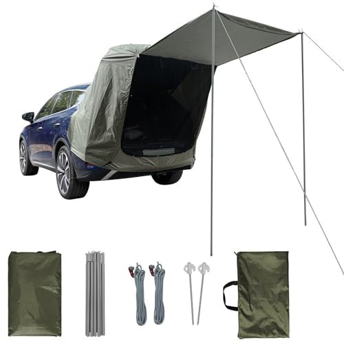 TAZZOR Heckzelt für Auto mit Moskitonetz, Winddicht, Sonnenschutz und Wasserdicht - Autozelt Heckklappe, Vorzelt Auto für SUV, Markise Auto für Camping und Outdoor Abenteuer (Khaki)