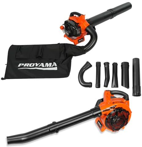 PROYAMA Gas Powered Leaf Blower, 3-in-1 26cc 2-Cycle Handheld Leaf Blower & Leaf Vacuum Mulcher, 412 CFM 200 MPH Cordless Blower with 10 Gallon Collection Bag for Lawn Yard Blowing Snow Dust Debris
