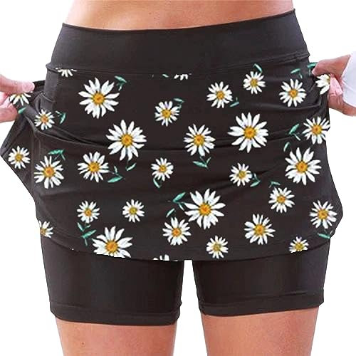 AMDOLE Flash Deals of The Day Jupe Short Femme avec Poches Sport Décontracté Jupe Couleur Unie Jupe Taille Moyenne Pantalons- La Randonnée, La Course, Le Cyclism Solide Taille Pas Cher (01C-BK1, XL)