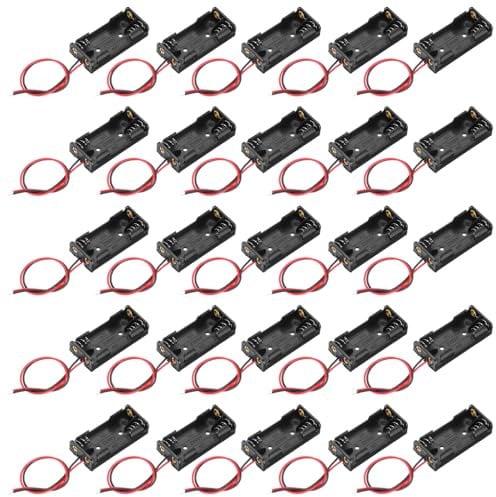 sourcing map Battery Holder Box 2 x AAA, 2 Slots 5.91 Wire Lead for AAA-Batteries Holder Box Container, 25Pcs