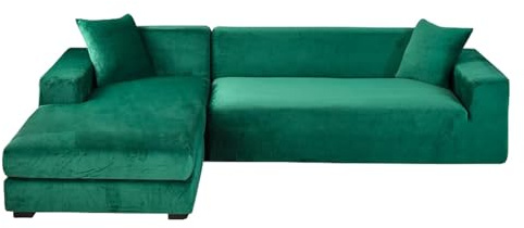 GUYIRT Couch Überwurf L Form Kratzfest Katzen, L Förmiger Sofabezug, Sofa Überzug Ecksofa Samt, Sofabezug Ecksofa L Form Stretch, Waschbar (grün 1,3+2 Sitzer)