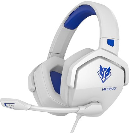 NUBWO N16 Gaming Headset - Noise Cancelling Microphone, Stereo Sound and Comfortable Design for PS5, PS4, Xbox One, NS, PC, Laptop and Mac - White/Blue