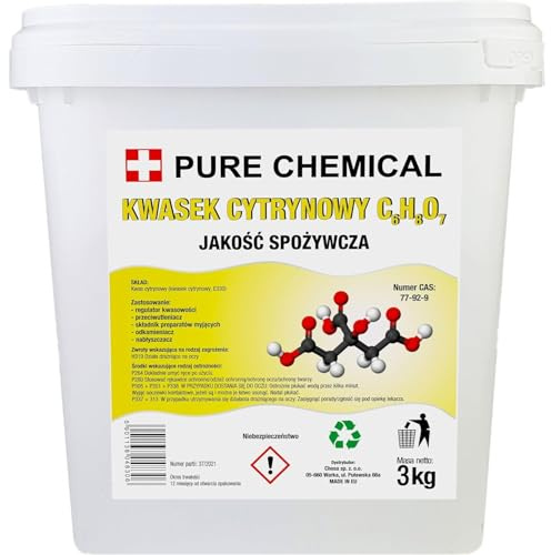 CHOSA Acido Citrico per Pulizia Polvere 3 kg - Acidi Citrico 100% Puro E330 - Multiuso per Pulizia Casa e Decalcificare - Pulitore per Lavatrice e Decalcificante Bollitore - Secchio 3000 g