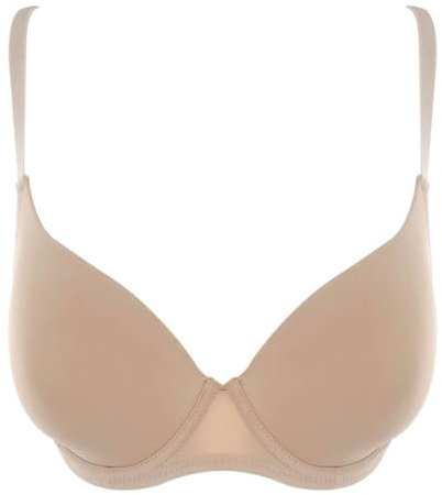 Love&Bra Reggiseno Balconcino con Ferretto in Microfibra, Coppa a Cuore Imbottita - Greta - Coppa B (Beige,3B)
