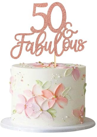 Anemowind 3pcs Rose-gold 50th Fabulous Cake Toppers 50 and Fabulous Cake Toppers for Happy 50th Birthday Cheers to 50 Party Decorations 50 Anniversary Birthday Cake Decorations Supplies