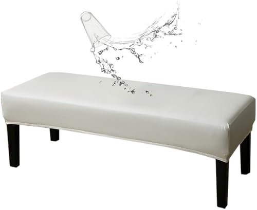 CLGTY PU Leder Universal-Bezug Für Esszimmer-Bank, Stretch Wasserdicht Bezug Für Esszimmerstuhl Rechteckig Fleckschutz ölbeständig Dining Bench Cover Für Esszimmer-Creme-L:180cm