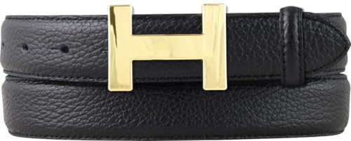 BELTINGER Damen-Gürtel HAILEY aus strukturiertem Leder 3 cm | Schmaler Ledergürtel für Damen 30mm | Gold glänzend | Schwarz 80cm