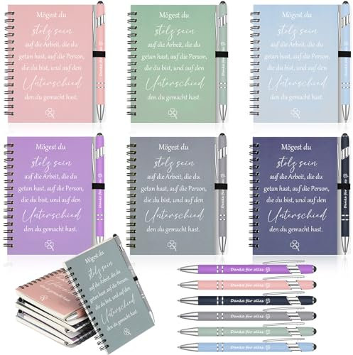 Sinmoe 6 Sets Dankeschön Geschenke für Kollegen 6 Spirale Notizblock, 6 Kugelschreiber mit Touchpen Abschiedsgeschenk für Kollegen Motivierendes Geschenkset für Weihnachten(Mögest)