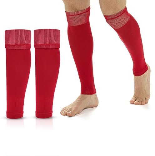 Adults Unisex Football Sock Sleeves | Anti Slip Leg Sleeve | Calf Compression | Fits Over Calf Shin Pads | Lightweight, Breathable, Quick Dry | Pre Cut Football Socks | Outdoor Sports, Everyday