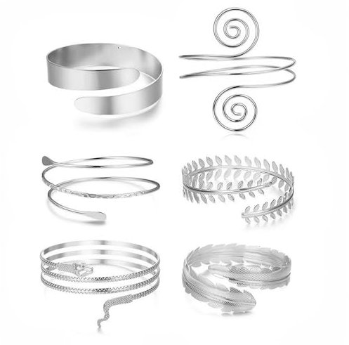 FDEETY Bracciale Donna 6 Pezzi in Lega Dichiarazione Braccio Superiore Gioielli da Sposa ideali per Feste Festival e Moda Quotidiana（Argento）