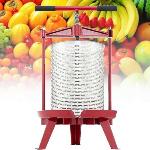 LXWKAI 14-l-Obstpresse, Wein- und Apfelweinherstellung, hohler Korb aus Edelstahl, Stabiler, robuster Standfuß, ergonomischer Honigpresse mit T-Griff für Obstgärten und die Erntezeit